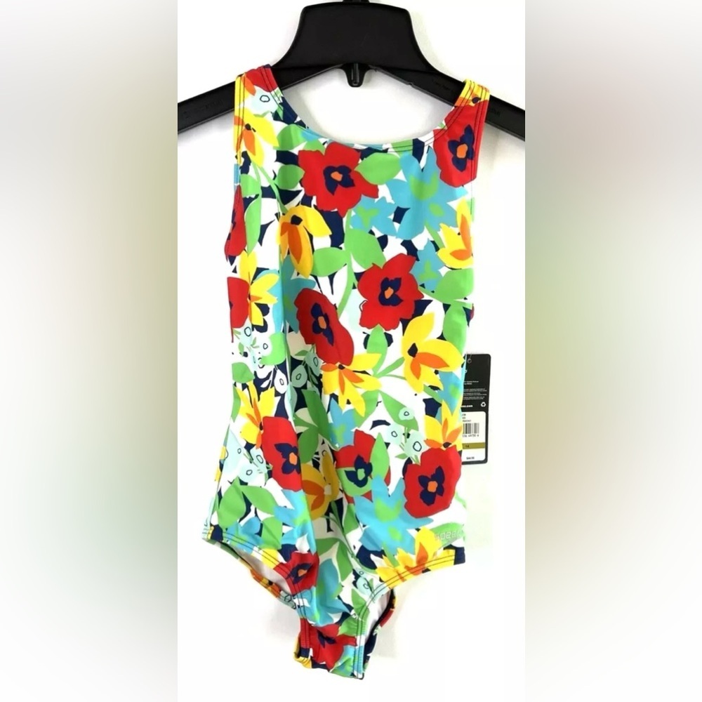 Speedo Girl’s High Neck Floral One Piece Swimsuit Size 14